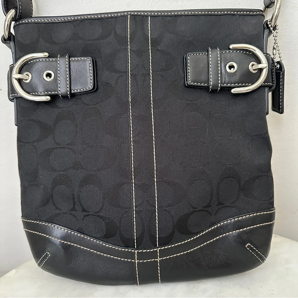 COACH Signature Restored Small duffle Purse Handbag Y2K Leather and canvas Black - Picture 4 of 11